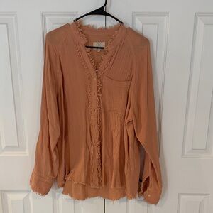 Thread & Supply Frayed Hem Blouse - Peach